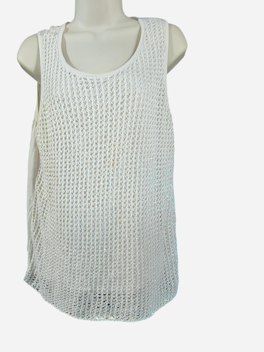 Chico's White Open-Knit Sleeveless Tank
